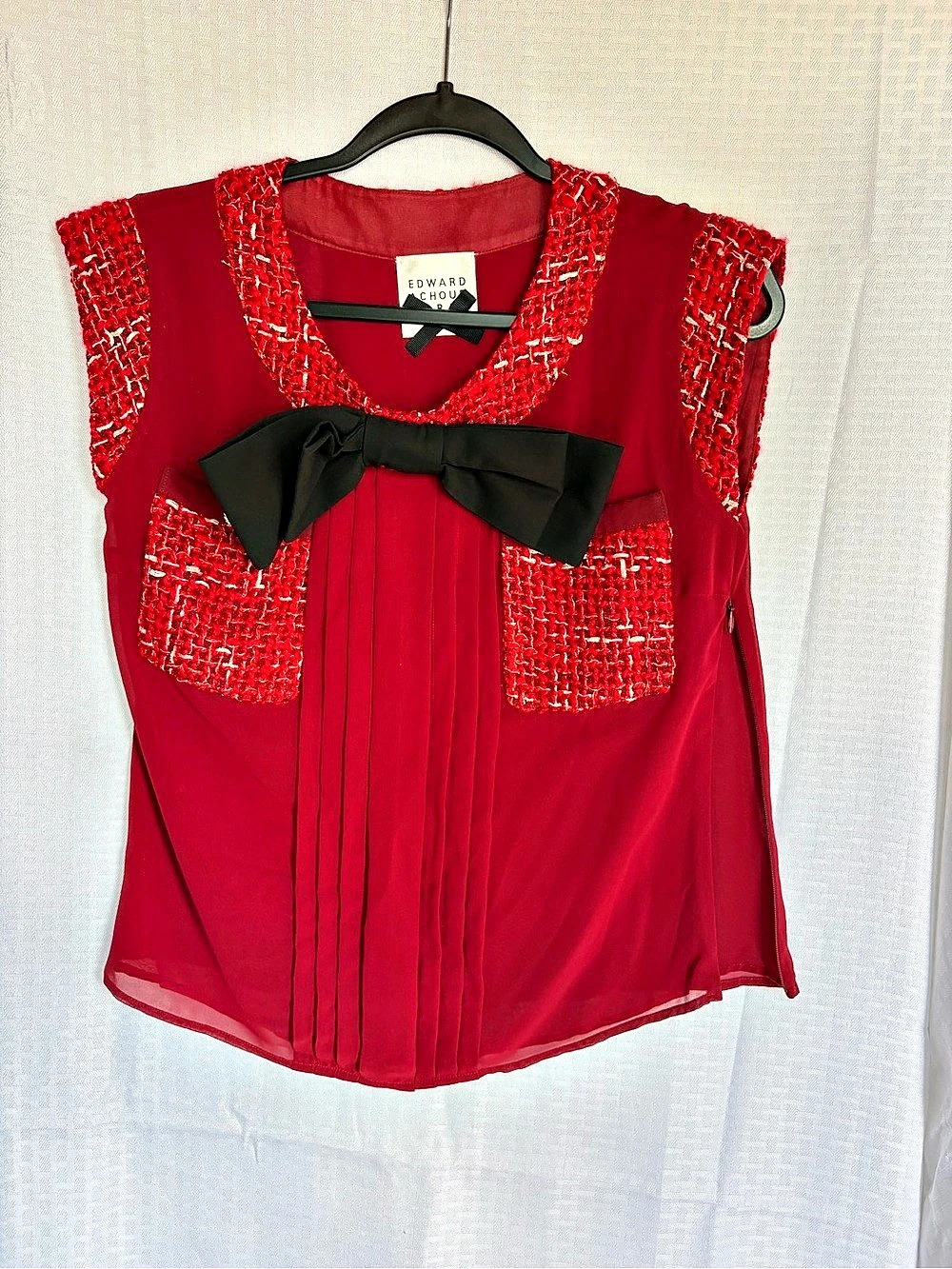 Edward Achour Paris Red Sleeveless Blouse with Bow
